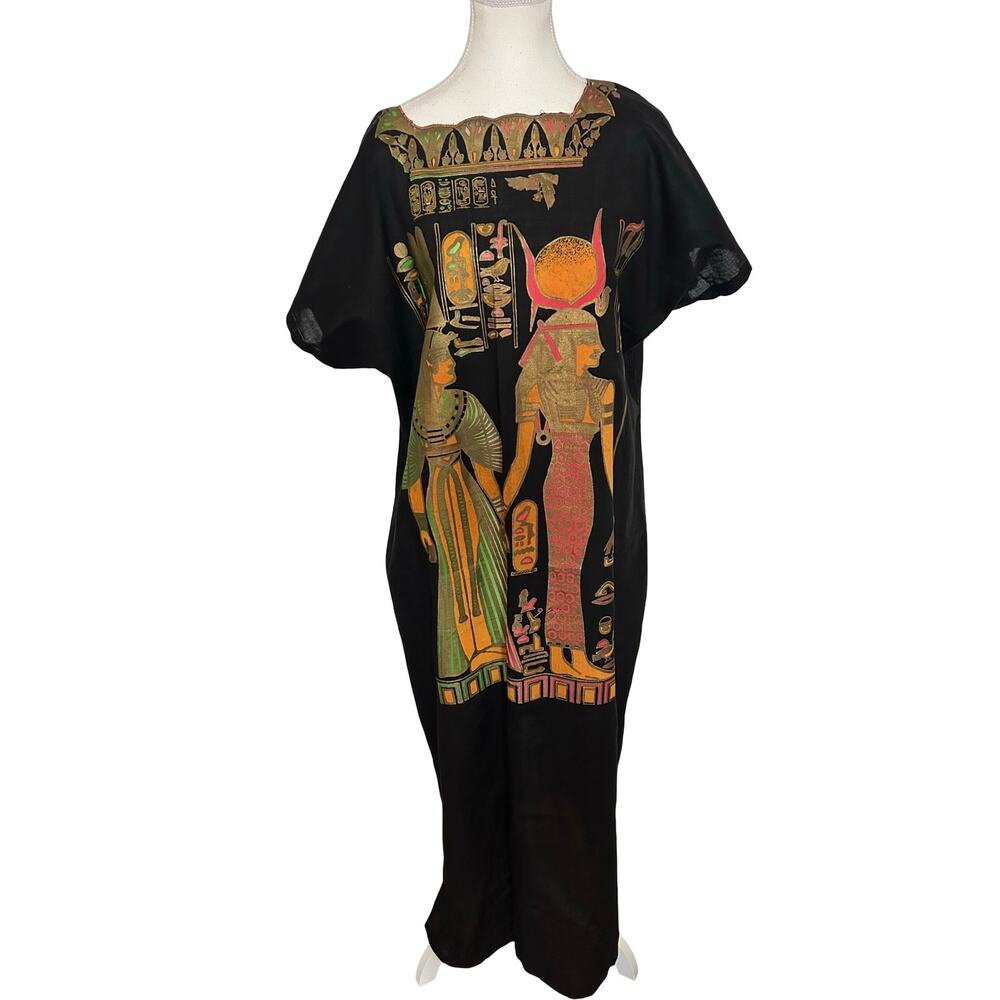 Vintage Egyptian Print Black Kaftan Dress - Picture 2 of 9
